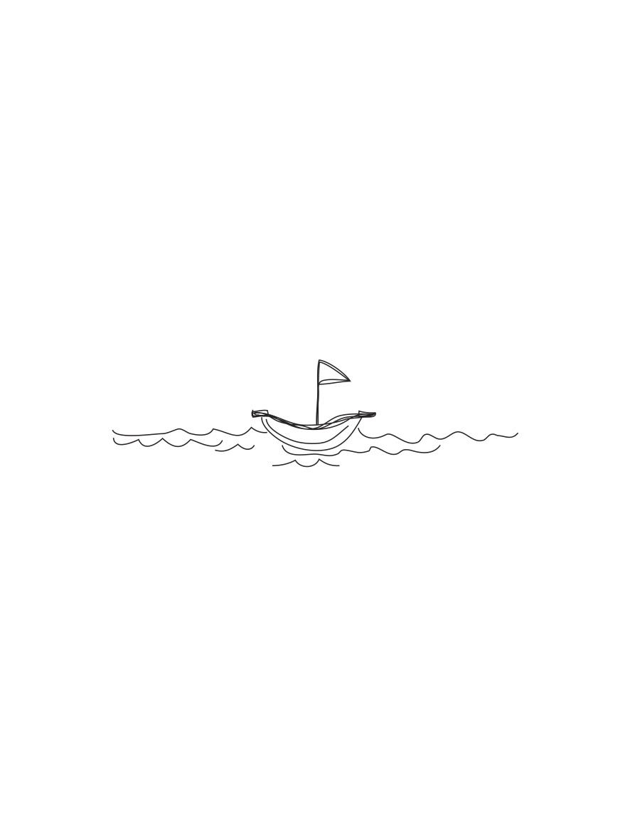 simple black line drawing of a boat on water like a child's drawing.