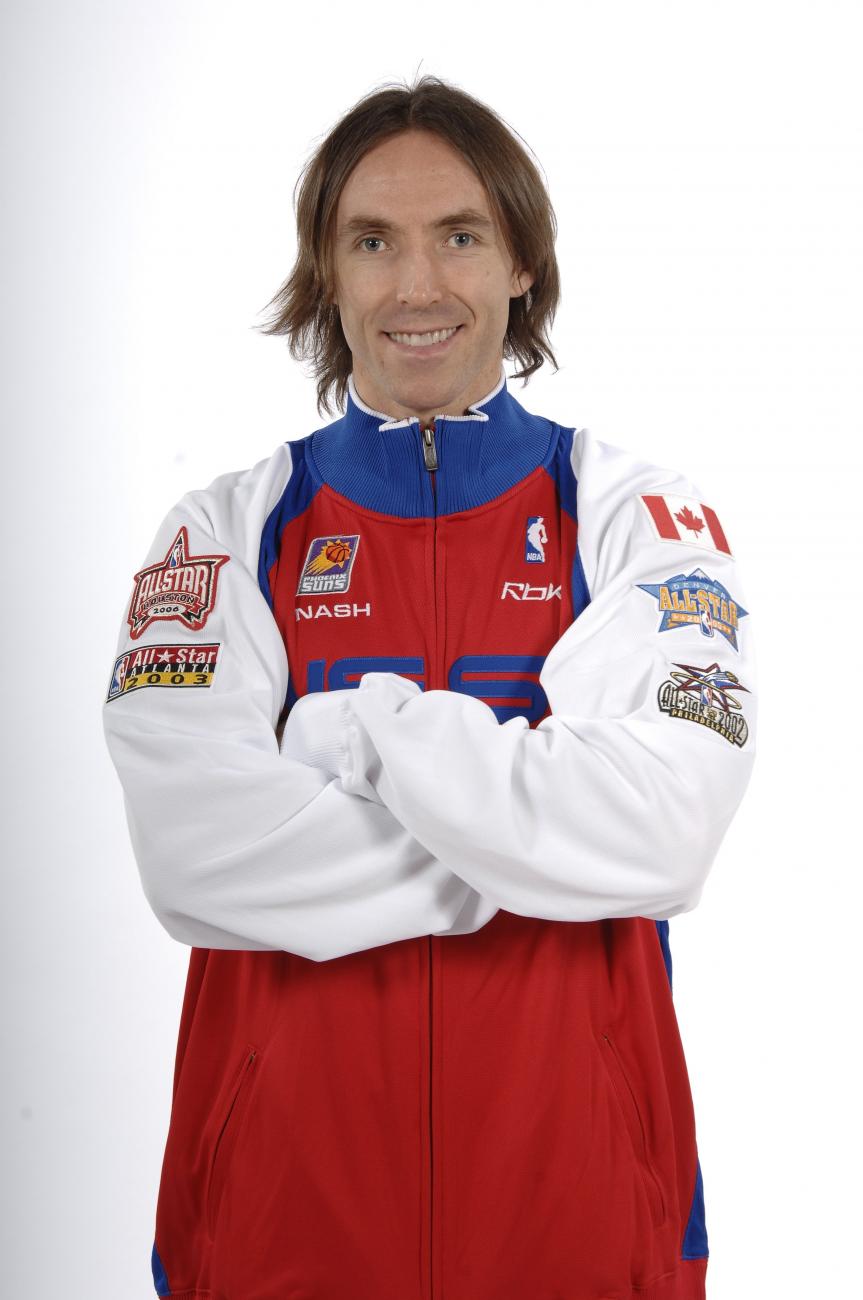 Portrait photo of Steve Nash in red and white uniform.