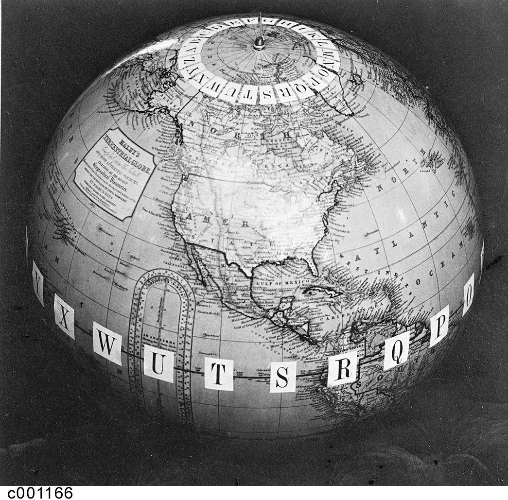 A globe with the alphabet around the equator.